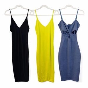 Bundle of 3 Fashion Nova XS Bodycon Dresses Blue Navy Lime Green Party Vacation
